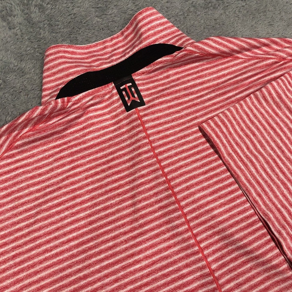 Nike Tiger Woods Polo Shirt Men's XL Red White Dri Fit Stripe Performance Jersey